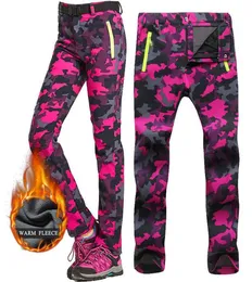 Calça de esqui feminino calças de caminhada de inverno esportes ao ar livre calças molefativas quentes de camping camping calças à prova d'água feminino lã de velo da calça 201858167