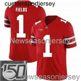 Dikişli Ohio State Buckeyes #1 Justin Fields Red NCAA Jersey 150th Custom Herhangi bir İsim Numarası XS-5XL 6XL