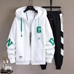 Erkek Trailtsits 3D Spor Takım Sonbahar Koreli Erkekler Giyim İyi Kaliteli Hoodie Erkek Eğitim Giyim Zip Beyaz Kapüşonlu Sweatshirt Sweatpants 221130