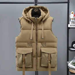 Coletes masculinos outono de inverno de inverno z￭per casual stand stand colar jackets sem mangas acolchoados com bolsos grandes 221130