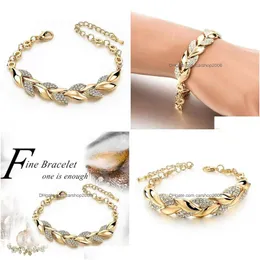 Charm Armband Fashion Jewelry Golden Leave Armband Rhinstone Leaf Chain Armband Drop Delivery DHGF3