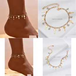 Anklets Boehmian Fashion Jewelry Key Pendant Anklet Rhinestone Dangle Beach Chain Anklets Drop Delivery Dhlry