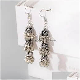 Dangle Chandelier Womens Retro Long Gold Jhumka dangle arring المجوهرات الهندية الأجراس الكلاسيكية شراكيل أقراط توصيل DHV6Y