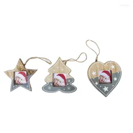 Juldekorationer 3st/Set träpo -ram hängande ornament Keepsakegåva för familjeminne