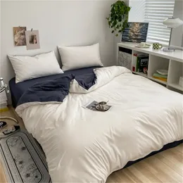 Bedding sets Spring Autumn Set Simple Solid Color Single Queen King Size Flat Sheet Duvet Cover Pillowcases Washed Cotton Bed Linens 221129