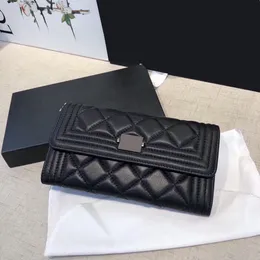 여성 디자이너 시대를 초월한 소년 Bifold Quilted Lambskin 지갑 가방 크래드 홀더 멀티 포케 트 정품 가죽 노화 실버 메탈 하드웨어 코인 클러치 지갑 19x10cm