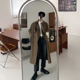 Herenjassen Britse stijl Trench Heren Effen Double Breasted Oversize Vrije tijd Lange jassen Stijlvol Uitloper Hombre Koreaanse stijl BF Windjack 221130