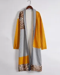 Kvinnors dike rockar casual cheetah tryck färgblock longline cardigan långärmad kappa öppen front elegant höstfjäder mode kläder