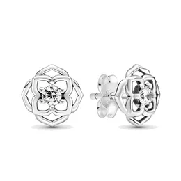 Autentico orecchino a bottone con fiore rosa in argento sterling con scatola originale per gioielli di moda Pandora Orecchini regalo di nozze con diamanti CZ per donne ragazze