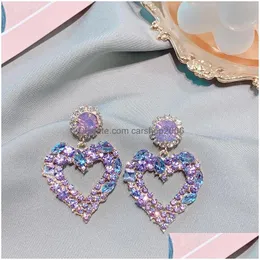 Dangle Chandelier Fashion Jewelry S925 Sier Post Diamond Crystal Dangle Peach Heart Earrings Purple Stud Drop Delivery Dhtau