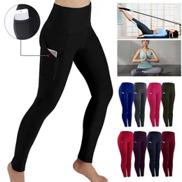 Damen Leggings Sport Frauen Hohe Taille Fitness mit Taschen Strumpfhosen Nahtlose Gym Yoga Hosen