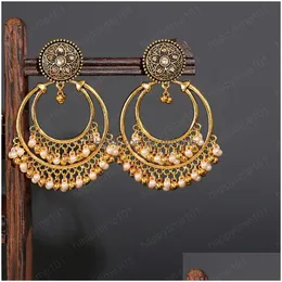 Dangle Chandelier Retro Sier Coloe Round Indian Jewelry Jhumka Dangle أقراط للنساء Orecchini Vintage Gypsy Gypsy Beads Tasse DH154