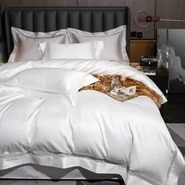 Set biancheria da letto ABAY Biancheria da letto in cotone egiziano pizzo cavo colore bianco con elastico 150x200 180x200 Copripiumino 200x230 221129
