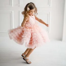 Girl Dresses Flower Dress Kids Pink Tutu Gowns Knee Length Children Boutique Party Wear Cute Frocks Birthday For Girls 1-14years