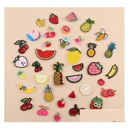 Stoff und Nähen Stickerei Eisen auf Zitrone Kirsche Pfirsich Wassermelone Obst Stickereien für Kleidung Kinder Kleidung Applikationen Abzeichen Drop Dhjas