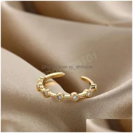 Band Rings Gold Color Geometry Round Crystal Stone Ring Exquisite Thin Cz Bling Stackable Finger Open Rings For Women Lady Gifts Dro Dhptb