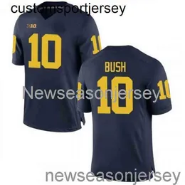 Zszyty Michigan Wolverines #10 Devin Bush Jr. Jersey Navy NCAA 20/21 Niestandardowy numer nazwy xs-5xl 6xl