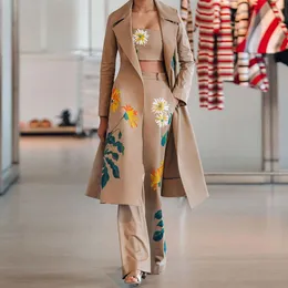Kvinnors tvåbitar byxor 3 Set Women Suit Coat and Wide LED s Elegant Long Sleeve Lapel Strapless Top Trousers S Femme Outfits 221130