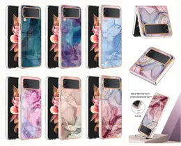 Fashion Bling Chromed TPU Marble Cases For Samsung Z Flip 4 3 5G Flip4 Flip3 Zflip4 2.0MM Plating Metallic Soft Rock Stone Granite Anti-Fall Shockproof Phone Cover