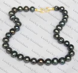 Catene Genuine 18 "13mm Collana di perle d'acqua dolce nere rotonde Chiusura in oro pieno C449 Catena a maglie cubane per le donne