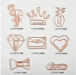 Rose Gold Crown Flamingo arkivering av pappersklipp Creative Metal Paper-Clips Bokmärke Memo Planner Clips School Office Stationery Supplies SN378