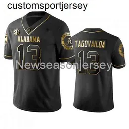 خياطة Tua Tagovailoa Jersey #13 Alabama Crimson Tide NCAA Black Gold Custom أي اسم رقم XS-5XL 6XL