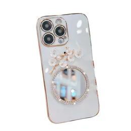 À la mode Apple Téléphone Cas Strass Miroir De Luxe 3D Diamant-incrusté Fleur Couverture Arrière Pour IPhone14 Pro max 13 12 11 plus XR Clair De Protection Complète Couvertures