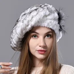 Beretas para mujeres REX Rabbit Fur Hats Ladies Ladies Invierno Cálido 100% Real 221130