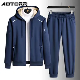 Mens Tracksuits Winter Thick Set Tracksuit Hooded Fleece Sportswear Zipper Cardigan Pants Casual 2 Pieces Set Men mode Sweat Suit 221130