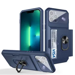 Fundas de teléfono con soporte de tarjeta magnética para Iphone 14 Pro Max 13 Samsung Galaxy M33 M53 A13 A23 A73 S22 Plus Fundas de protección de cámara con soporte de anillo ultra