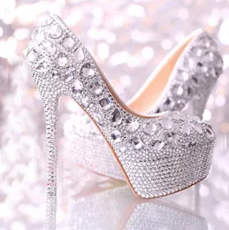 Свадебные туфли женские высокие каблуки Crystal Fashion Bridal Trode Shoes Женщины платформы серебряный страт -ролик вечеринка выпускной насосы3424649