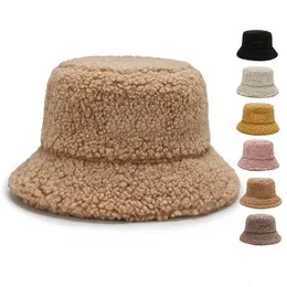 Wide Brim Hats Bucket Lamb Faux Fur Hat Winter Warm Velvet for Women Lady Thicken Panama Outdoor Fisherman Caps Girls 221129