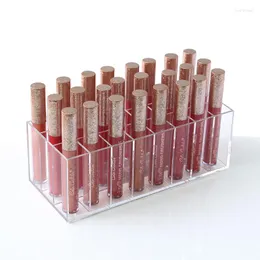 Ganchos acrílico Lip Gloss 24 Slots Batom Box Display Stand Sundry Sundry Storage Organizador de maquiagem cosmética