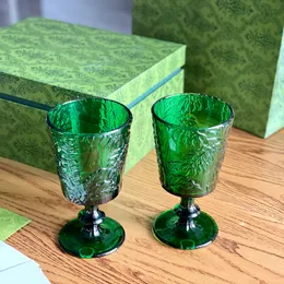 Vintage Green Vine Goblet Mugs Relief Designer Wine Cup Drinking Glass Fruit Juice Cold Drink Cups Home Drinkware Lovers Wedding Gifts With Box