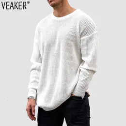 Menströjor Hösten Löst Oneck Pullovers Male Casual High Street White Black Sticked tröja Knitwear M3XL 221130