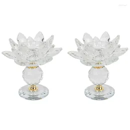 Candle Holders BMBY-2X Glass Block Lotus Flower Metal Feng Shui Decor Home Decor Big Tealeght Stand Uchwyt biały