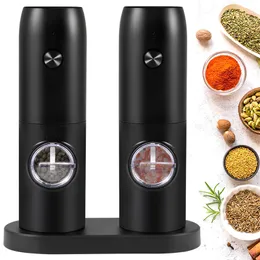 Mills Electric Pepper Grinder med bas USB -uppladdningsbart salt och justerbar grovhet Spice Mill LED -ljus 221130