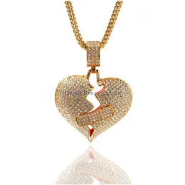 Pendant Necklaces Fashion Broken Heart Pendant Necklaces Women Men Hip Hop Jewelry Gold Sier Iced Out Chain Rhinestone Statement Nec Dhzuf