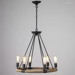 Pendantlampor American Village Retro Rope Lamp Hanging Lights Suspension 6 Head AC110V/220V E27