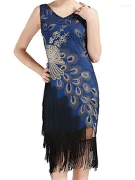 Sukienki Casual Sukienki 1920. Fringed Fringed cekin 20s Faper Gatsby Long Beated Costume Sukienka z rękawem