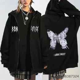 Herrtröjor tröjor y2k streetwear hoodie toppar punk gotisk överdimensionerad skalle vinge ond låga unisex cardigan dragkedja tröja män kvinnor jackor rockar 221130