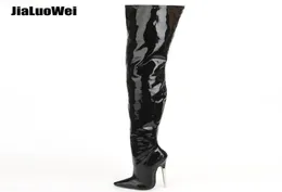 buty krocze Jialuowei ze sztyletami obcasy kobiety zimowe buty patentowe skórzane czarne uda wysokie buty plus rozmiar T2004257015146