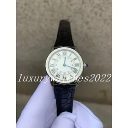 30mm Classic Women Geometric White Round Watches 30mm Quartz Movement Genuine Lether Starp Female Roman Arab Double Number Wristwatch Clock