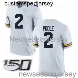 Costurado Poole Jersey # 2 Michigan Wolverines Branco NCAA 150º Personalizado qualquer nome número XS-5XL 6XL