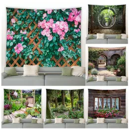 Decora￧￵es de Natal Fence Flowers Rosa Tapestry Vintage Window Flor Arch Garden Park Nature Planta Parede pendurada em casa moderna Decora￧￣o de p￡tio 221129