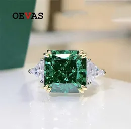 Oevas 100 925 Sterling Silver 1010mm Emerald High Carbon Diamond Rings For Women Sparkling Wedding Fijne sieraden Hele cadeau 22729026