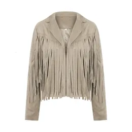 Kurtki dla kobiet Imcute damskie Vintage Lapel Long Sleeve Fringe Cropped Hippie Motor Biker Gardigan Otwenach Faux zamszowy mostek 221130