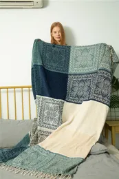 Blankets Mediterranean American chenille sofa cushion Colorful Bohemian Chenille Plaids Sofa Large Cobertor Blanket With Tassel 221130