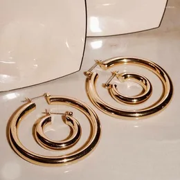 Hoop Earrings Thick Pipe Gold For Women Stainless Steel Minimalist Classic No Fade Jewelry 2022