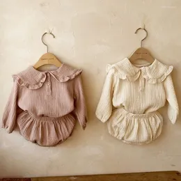 Clothing Sets Born Baby Girls Set Ruffle Collar Lapel Top Bread Pants Casual Suit Autumn Spring Toddler Girl Clothes